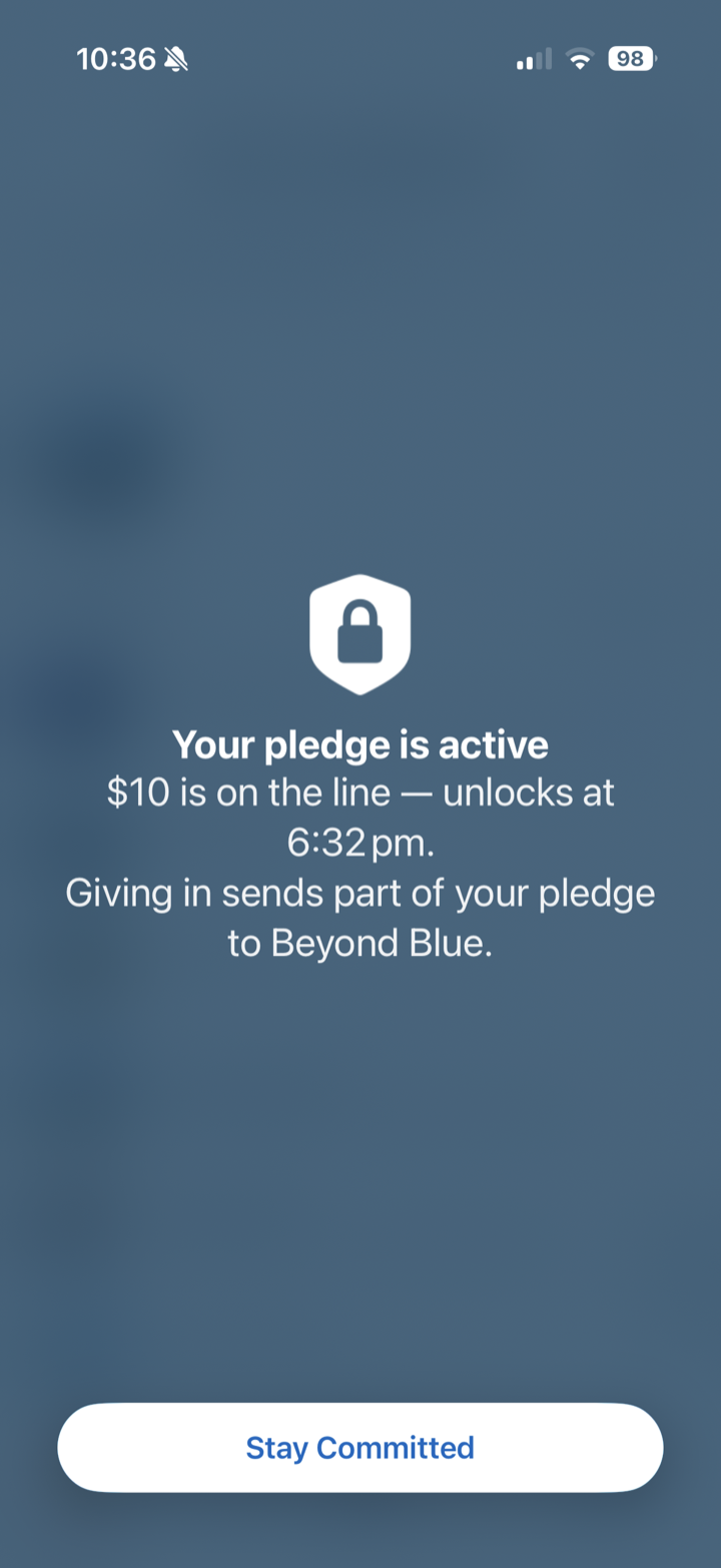 Block screen while a pledge is active
